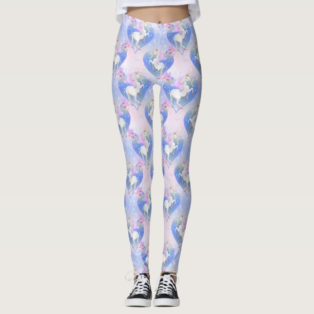 Magical night time princess unicorn hearts leggings (Front)