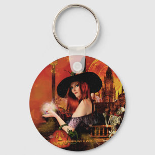 Magical Night Witch Round Keychain