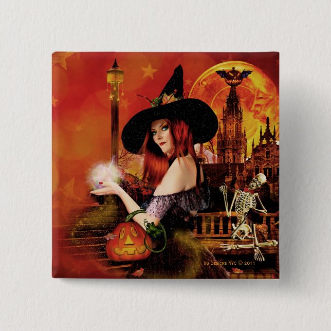 Magical Night Witch Square Pin (Front)