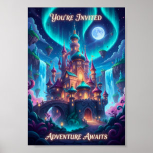 Magical Northern Lights Fantasy Castle Poster