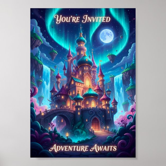 Magical Northern Lights Fantasy Castle Poster (Front)
