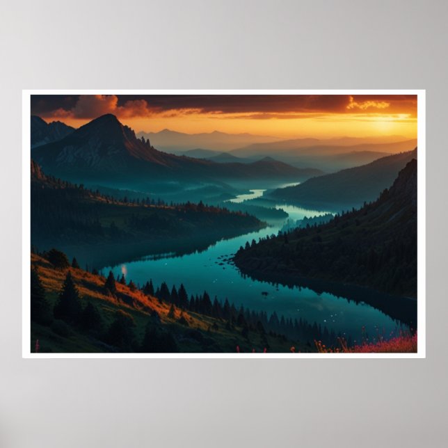Magical Northern Lights Landscape Poster (Front)