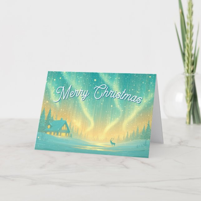 Magical Northern Lights Merry Christmas Holiday Card (Front)