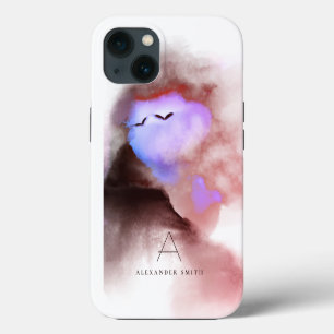 Magical Ombre Pink Purple Mountains Monogrammed iPhone 13 Case