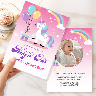 Magical one Birthday Unicorn Invitation