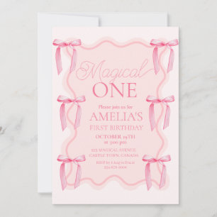  Magical One Pink First Girl Birthday Party  Invitation