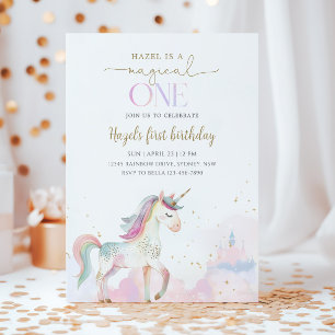 Magical One Unicorn 1st Birthday Party Invitation