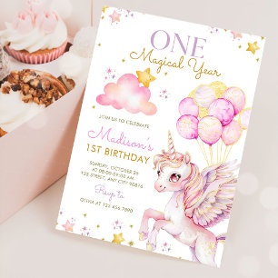 Magical One Unicorn 1st Birthday Party Invitation