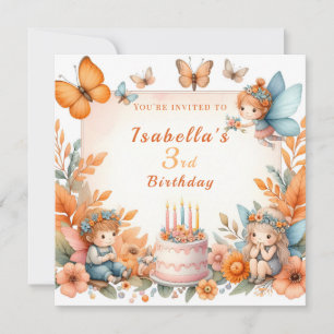 Magical Orange Fairy garden - Birthday  Invitation