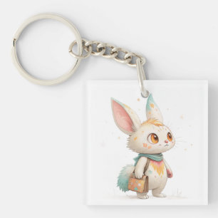 Magical Paint-Splashed Rabbit-Cat Creature Key Ring