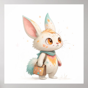 Magical Paint-Splashed Rabbit-Cat Creature Poster