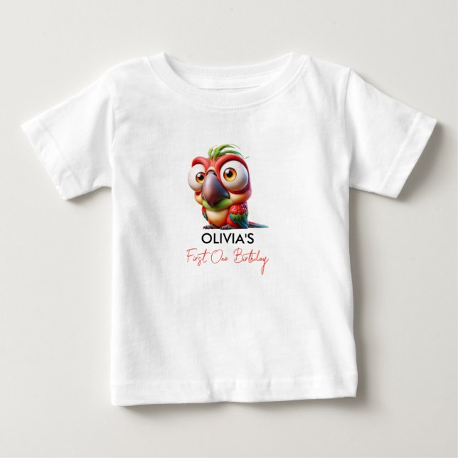 Magical Parrot Caricatures 1st Birthday Baby T-Shirt (Front)
