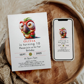  Magical Parrot Caricatures 1st Birthday Invitation