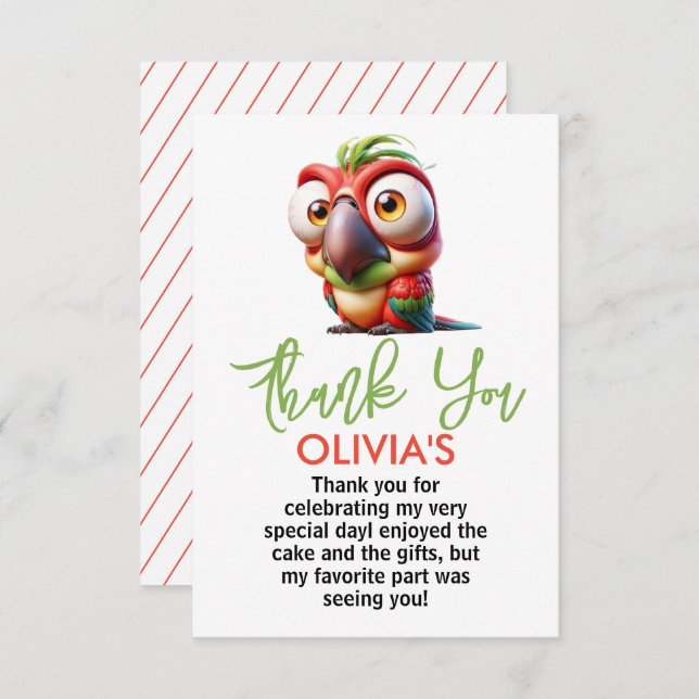 Magical Parrot Caricatures 1st Birthday Thank You Card (Front/Back)