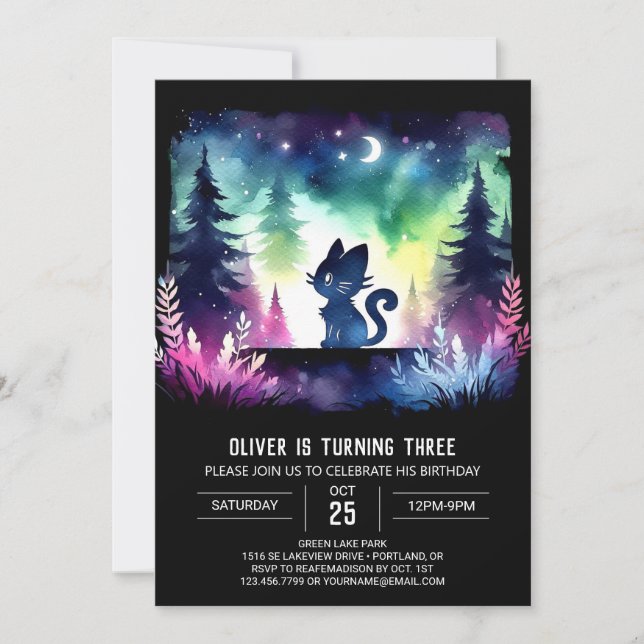Magical Pastel Cat Birthday Invitation (Front)
