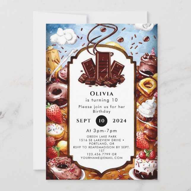 Magical Pastel Chocolate Birthday Invitation (Front)