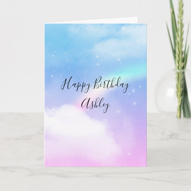 Magical Pastel Clouds and a Rainbow Birthday Card (Front)