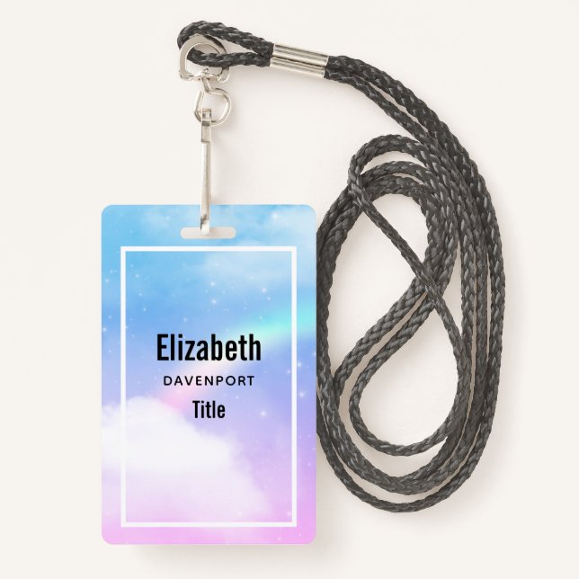 Magical Pastel Clouds and a Rainbow ID Badge (Front with Lanyard)