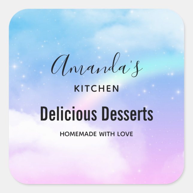 Magical Pastel Clouds and a Rainbow Kitchen Square Sticker (Front)