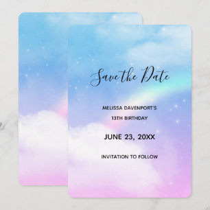 Magical Pastel Clouds and a Rainbow Save The Date