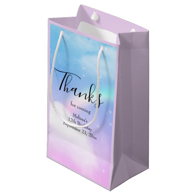 Magical Pastel Clouds and a Rainbow Thank You Small Gift Bag (Front Angled)