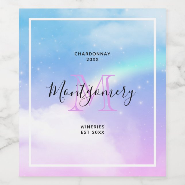 Magical Pastel Clouds and a Rainbow Wine Making Wine Label (Single Label)