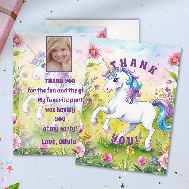 Magical Pastel Custom Birthday Photo Thank You Card (Creator Uploaded)
