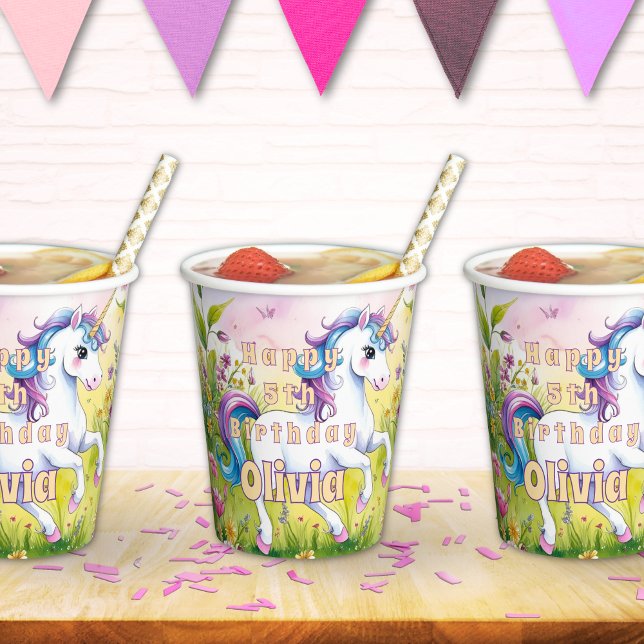 Magical Pastel Custom Unicorn Birthday Paper Cups (Creator Uploaded)