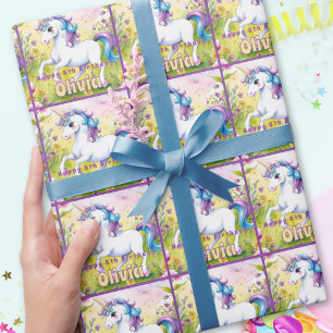 Magical Pastel Custom Unicorn Birthday Wrapping Paper