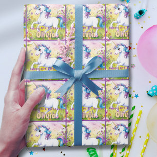Magical Pastel Custom Unicorn Birthday Wrapping Paper