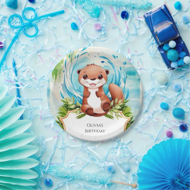 Magical Pastel Otter Birthday Paper Plate (Party)