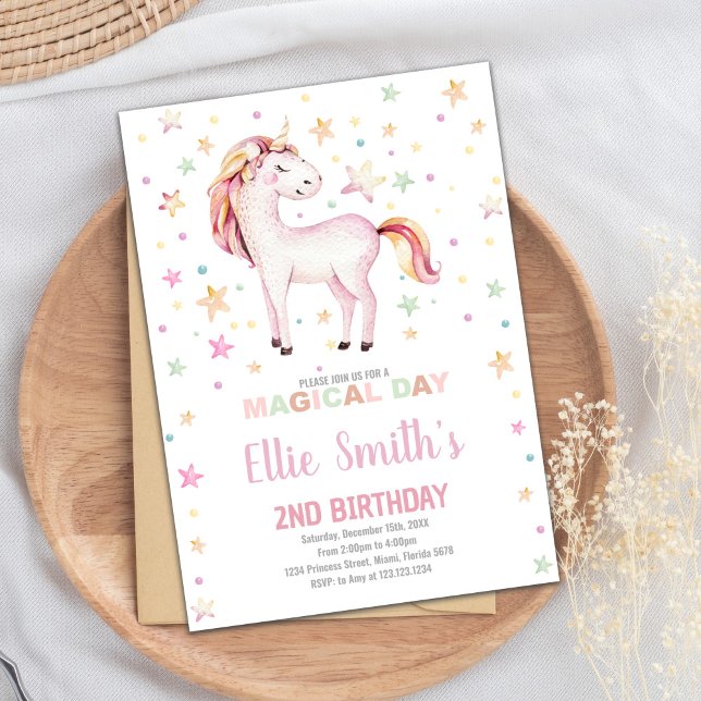 Magical Pastel Party Theme for Girls Invitation (Star Unicorn Birthday Invitations)