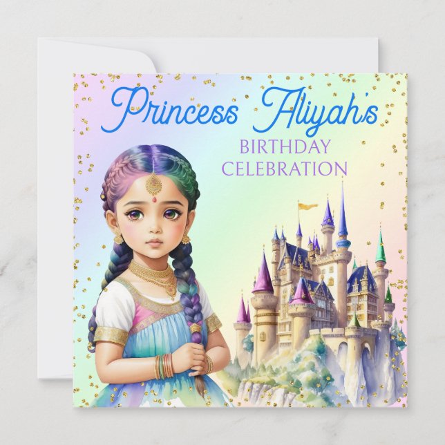 Magical Pastel Princess Fantasy Rainbow Castle Invitation (Front)