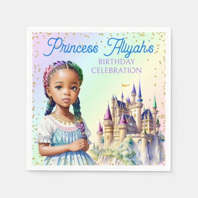 Magical Pastel Princess Fantasy Rainbow Castle Napkin (Front)