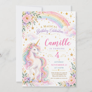 Magical Pastel Rainbow Unicorn Birthday Party Invitation