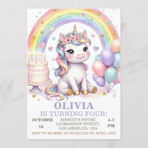 Magical Pastel Rainbow Unicorn Girl Birthday Party Invitation