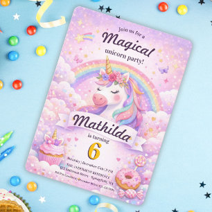 Magical Pastel Rainbow Unicorn Girl Party Birthday Invitation