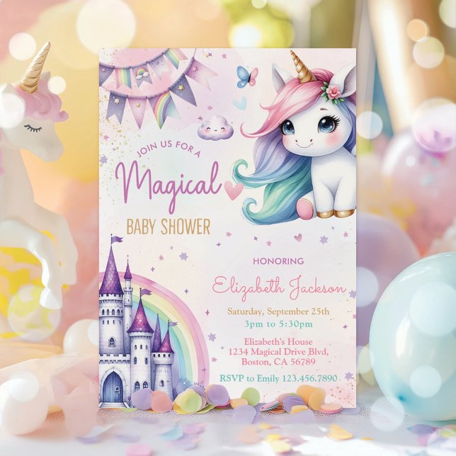 Magical Pastel Unicorn Baby Girl Shower Invitation (Creator Uploaded)