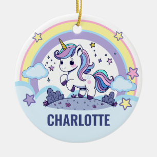 Magical Pastel Unicorn Custom Ceramic Tree Decoration