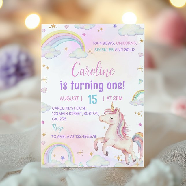 Magical Pastel Unicorn First Birthday Invitation (Creator Uploaded)