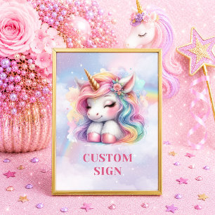 Magical Pastel Unicorn Girl Birthday Custom Sign