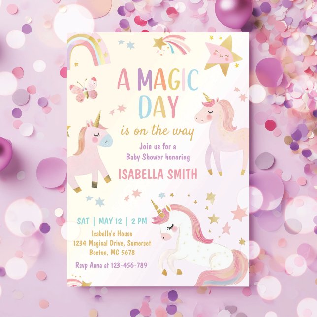 Magical Pastel Unicorn Rainbow Baby Girl Shower Invitation (Creator Uploaded)