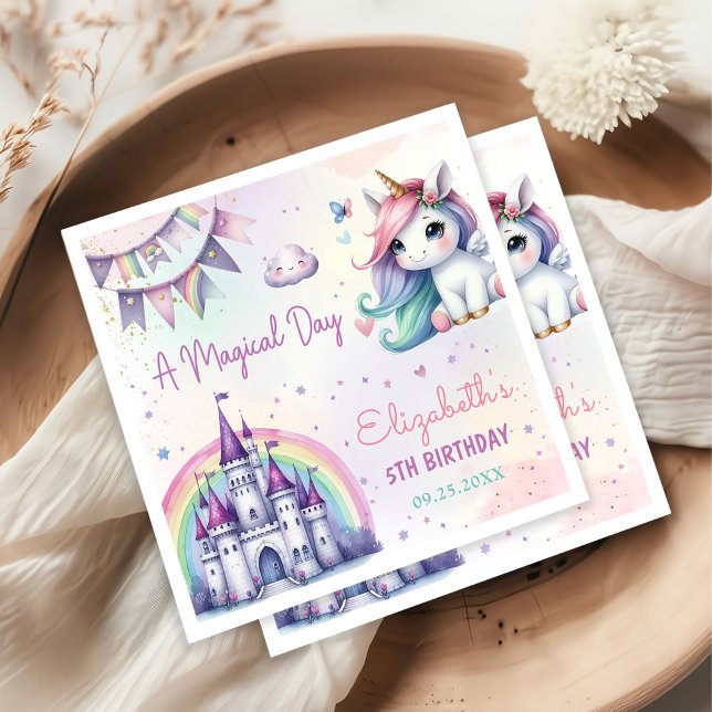 Magical Pastel Unicorn Rainbow Birthday Napkin (Creator Uploaded)