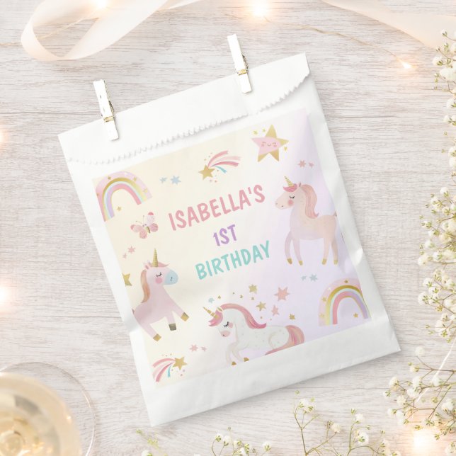 Magical Pastel Unicorn Rainbow Birthday Party Favour Bags (Clipped)