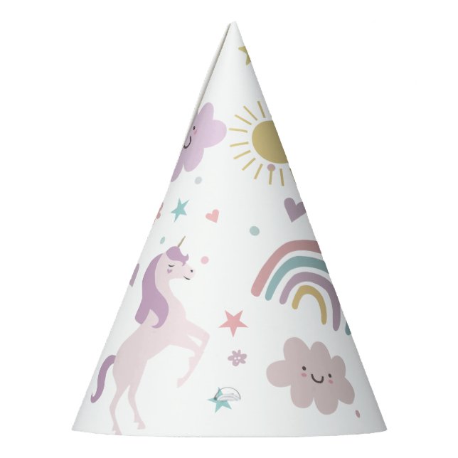 Magical Pastel Unicorn Rainbow Birthday  Party Hat (Left)