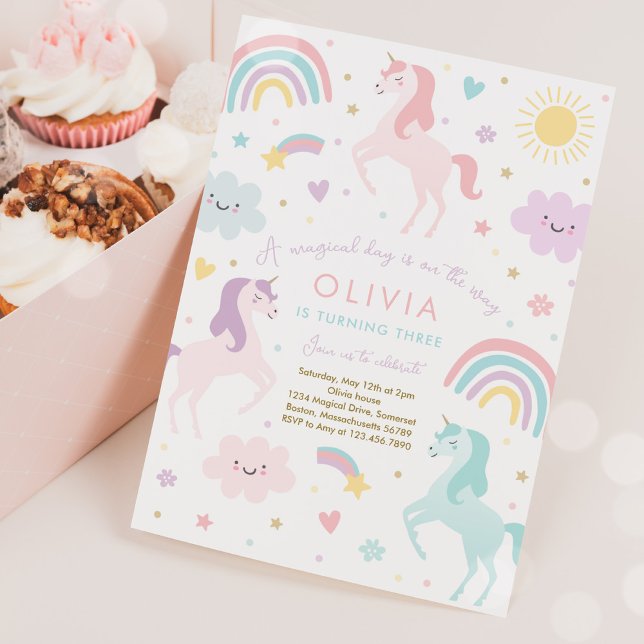 Magical Pastel Unicorn Rainbow Birthday Party  Invitation (Creator Uploaded)