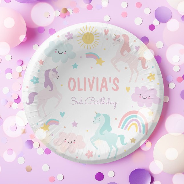 Magical Pastel Unicorn Rainbow Birthday Party Paper Plate (Creator Uploaded)