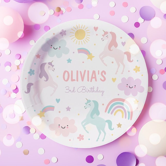 Magical Pastel Unicorn Rainbow Birthday Party Paper Plate (Creator Uploaded)