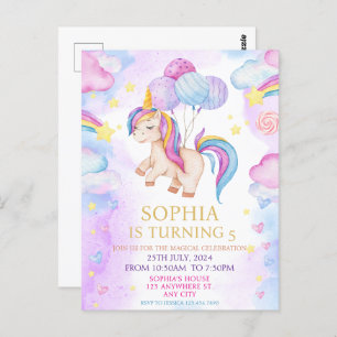 Magical Pastel Unicorn Rainbow Birthday Party Postcard