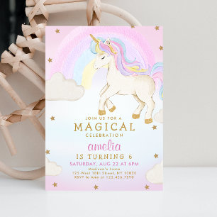 Magical Pastel Unicorn Rainbow Party Birthday  Invitation